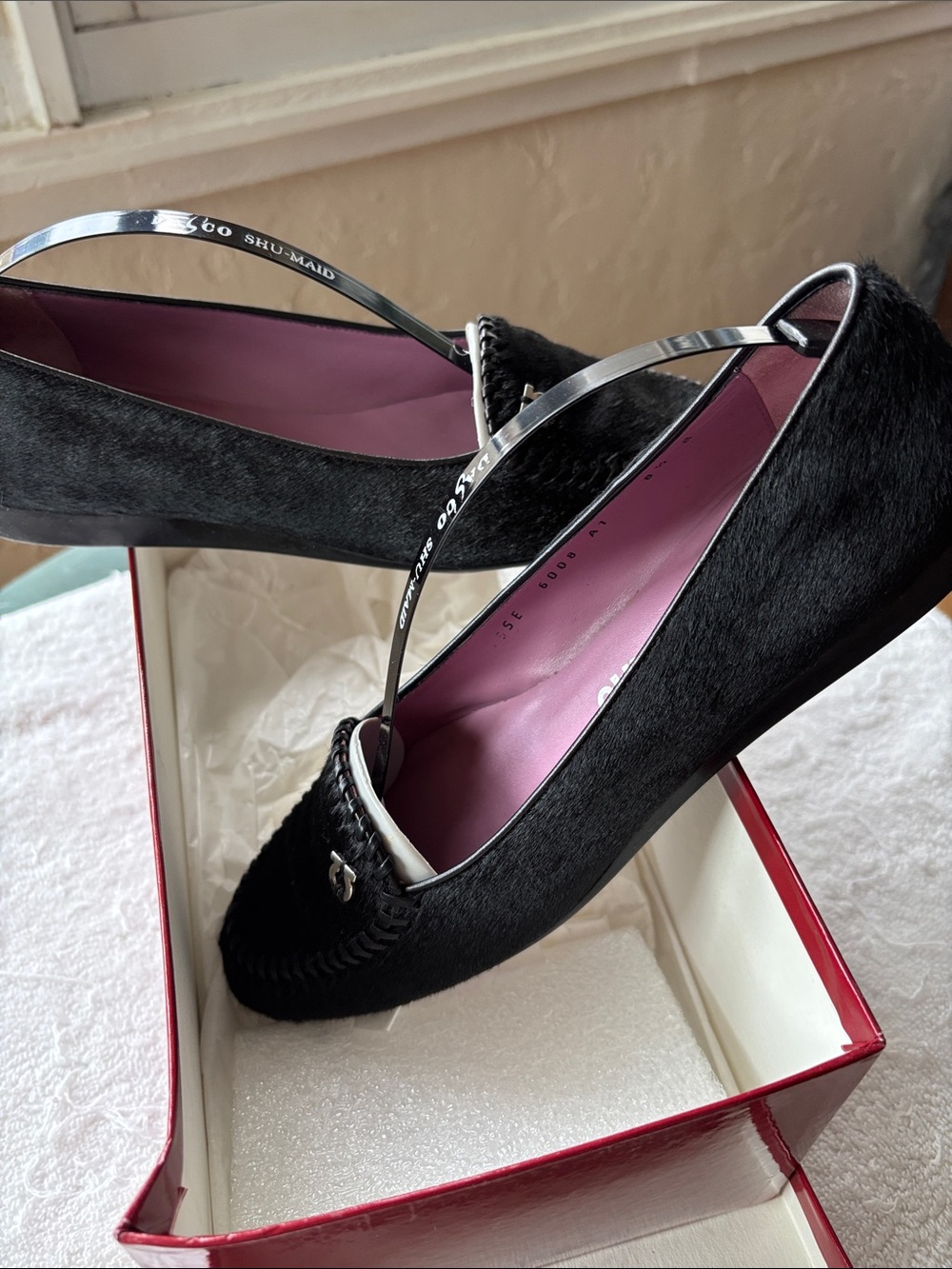 Salvatore Ferragamo Black Flats with Pink Interior
